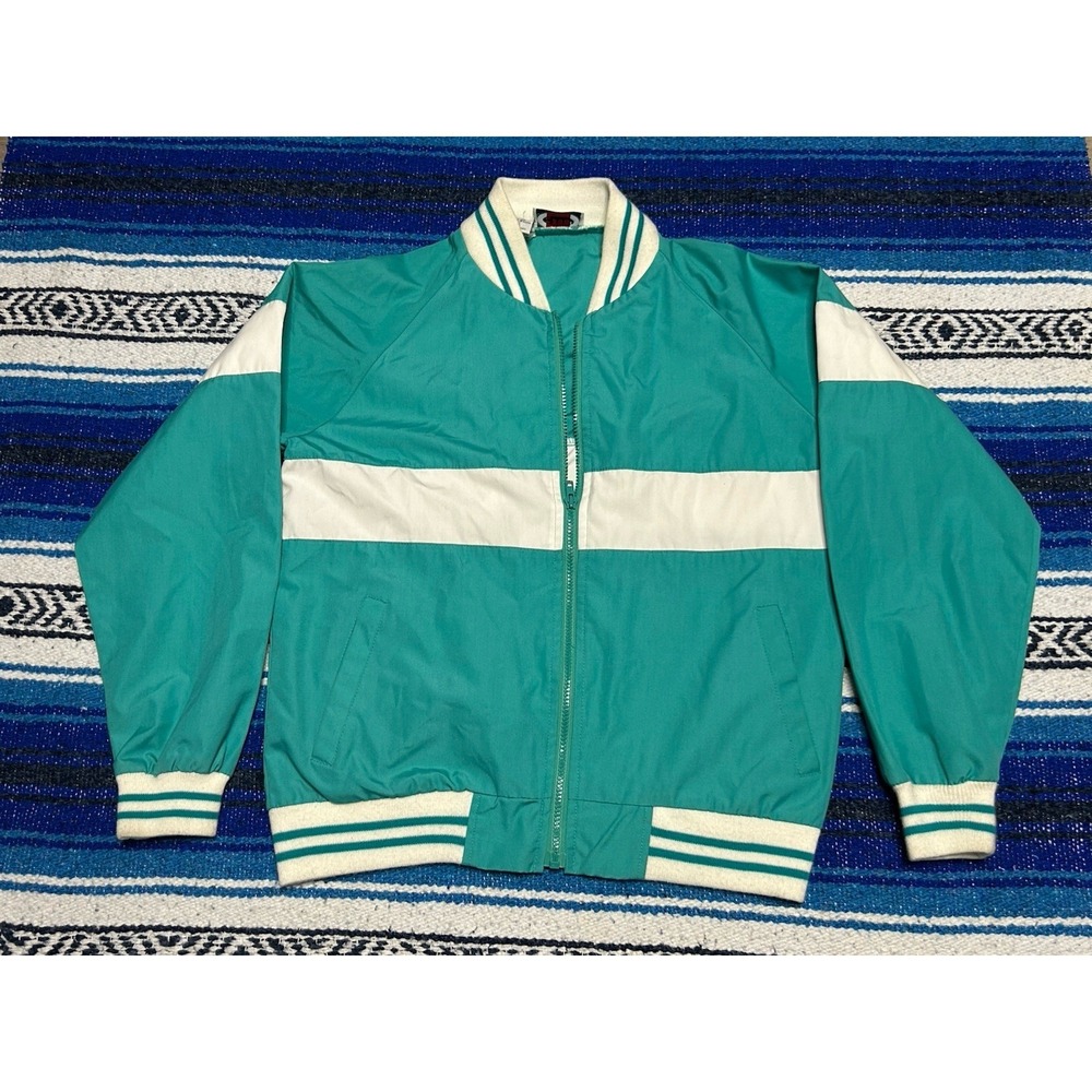 Vintage IZOD Sport Women's Teal Colorblock Track Jacket Medium Y2K Windbreaker